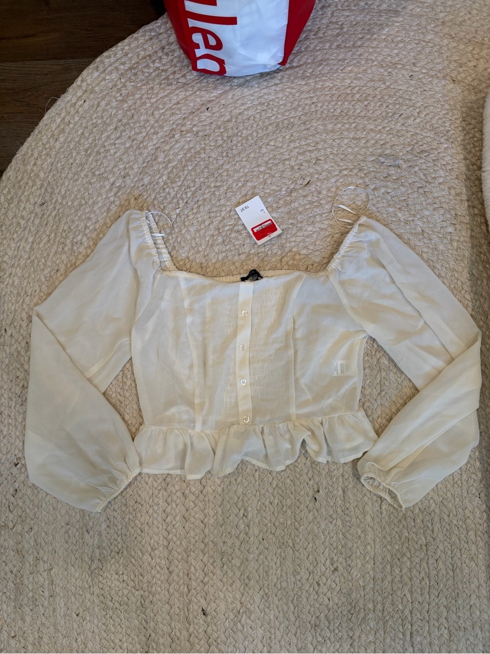Love Tree Cream Off-Shoulder Ruffle Crop Blouse